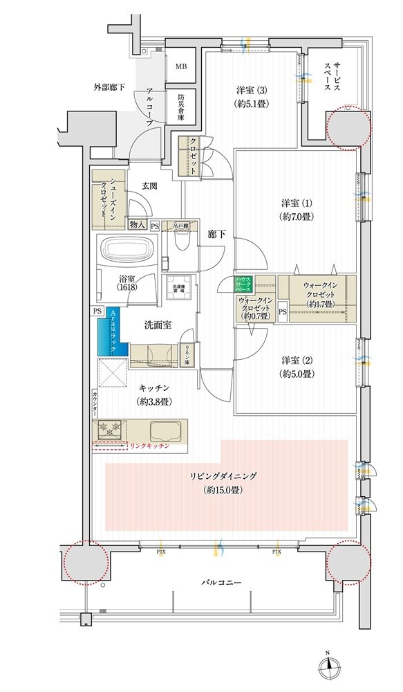 デュオヒルズ一宮ザ・レジデンス 間取り Fタイプ(2期2次以降)(先着順)
