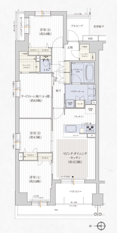 プレサンス ロジェ 京都御所西 桜雅邸 間取り Jタイプ
