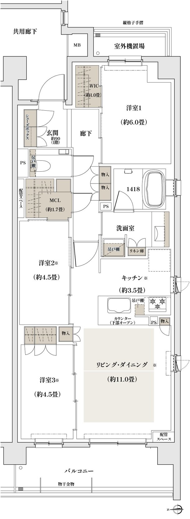 ザ・パークハウス 京都聖護院 間取り K type