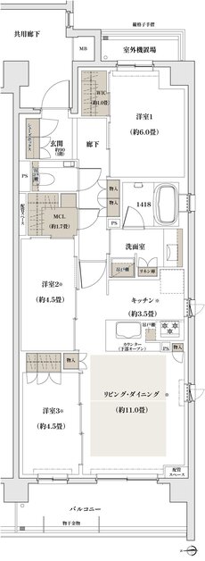 ザ・パークハウス 京都聖護院 間取り K type