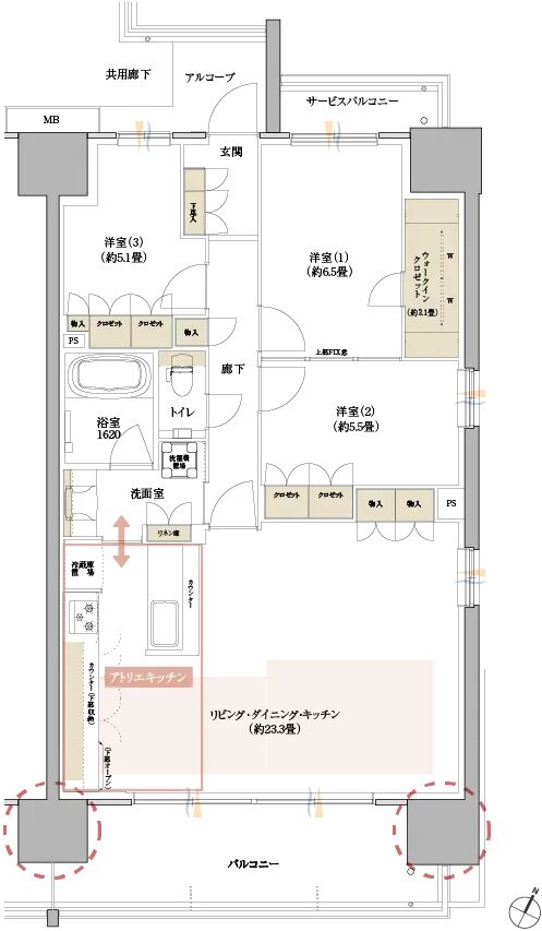 豊橋駅前MID GATE プロジェクト 間取り M TYPE（メニュープラン1）