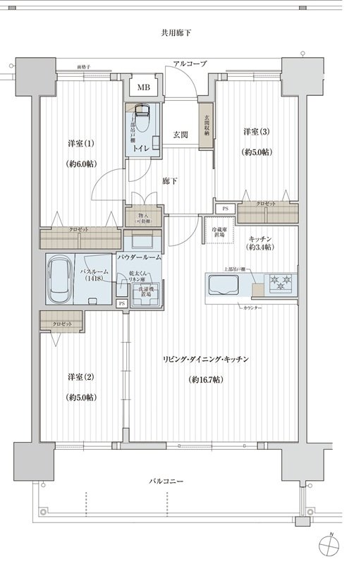 ソルプレサンス 嘉手納マスタースイート 間取り Fタイプ