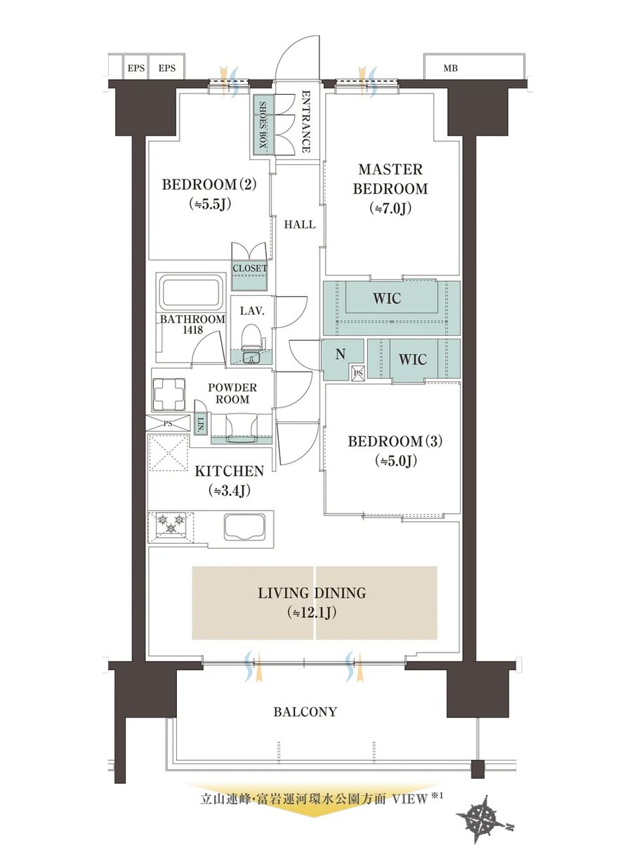 レーベン富山環水公園PEAK TERRACE 間取り B TYPE