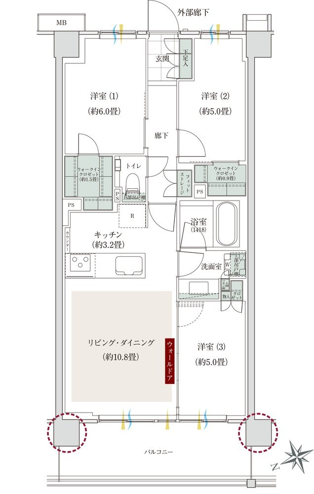 ローレルコート立川錦町 間取り Bタイプ（第1期1次以降）