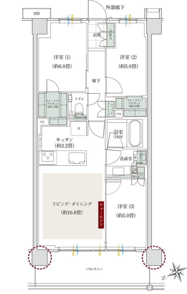 ローレルコート立川錦町 間取り Bタイプ（第1期1次以降）