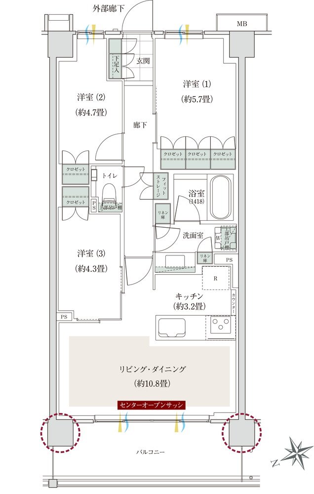 ローレルコート立川錦町 間取り Cタイプ（第1期1次以降）