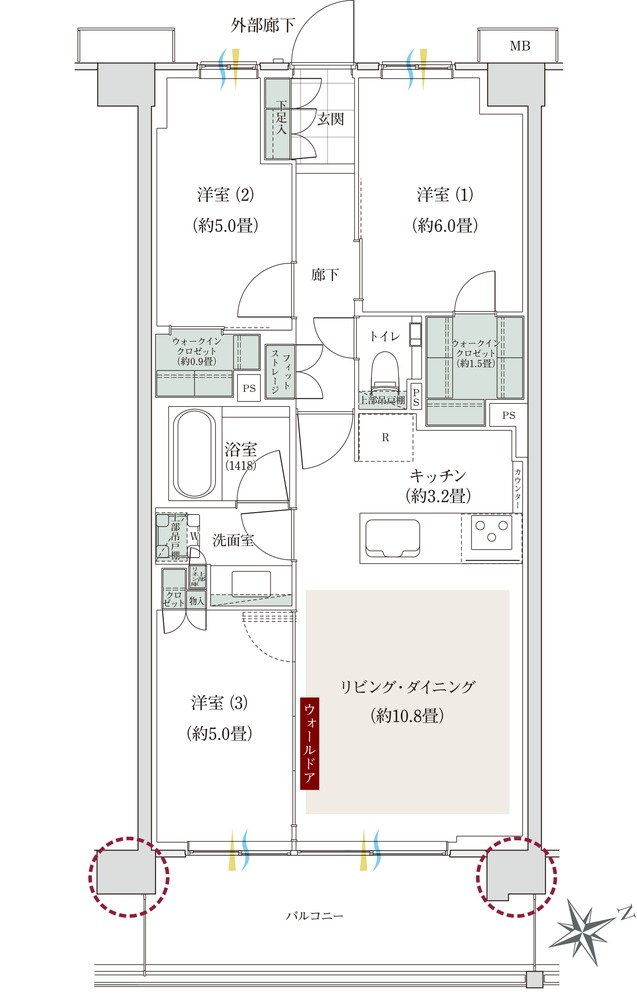ローレルコート立川錦町 間取り Rタイプ（第1期1次以降）