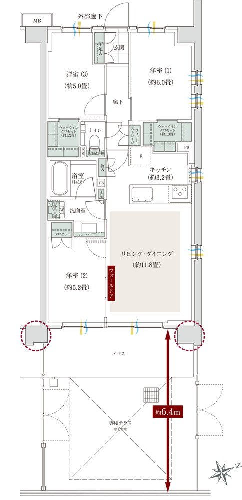 ローレルコート立川錦町 間取り Stタイプ（第1期1次以降）