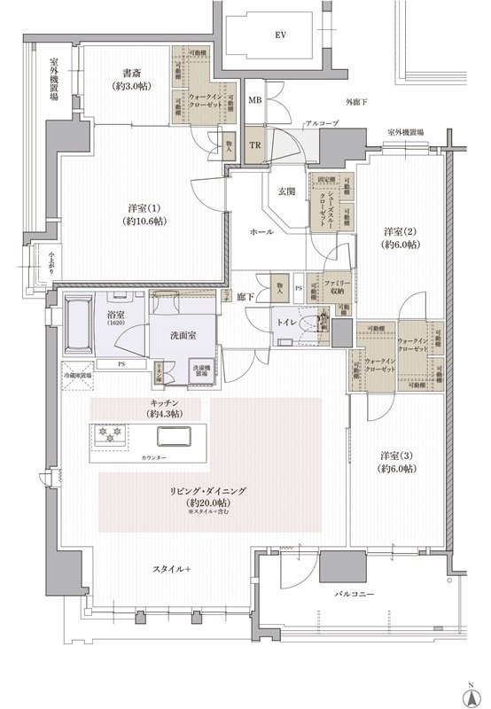 クレアホームズ松山南堀端 ザ・プレミアム 間取り Mタイプ（PREMIUM FLOOR）