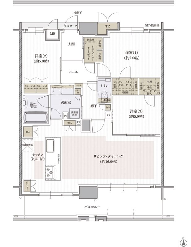クレアホームズ松山南堀端 ザ・プレミアム 間取り Nタイプ（PREMIUM FLOOR）