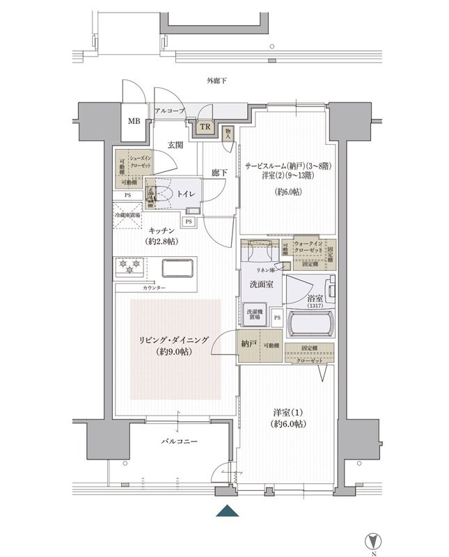 クレアホームズ松山南堀端 ザ・プレミアム 間取り Bタイプ［MENU PLAN2］
