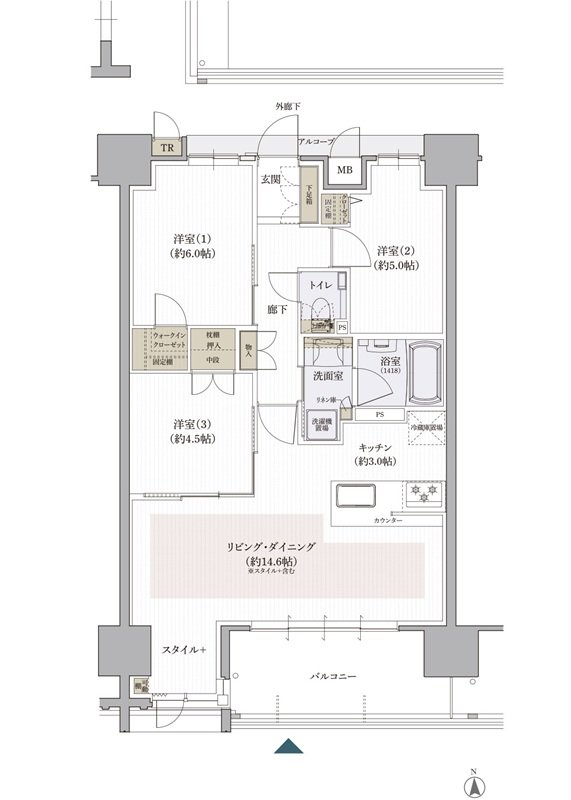 クレアホームズ松山南堀端 ザ・プレミアム 間取り Fタイプ［MENU PLAN2］