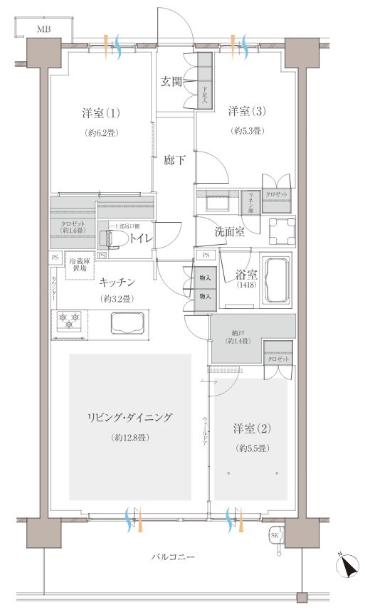 多摩川シーズンズ 間取り C2 type