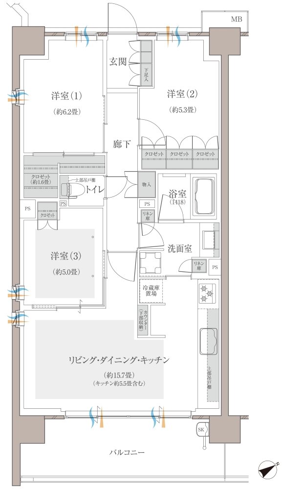 多摩川シーズンズ 間取り C22 type(第二期販売住戸)