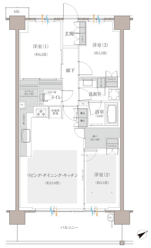 多摩川シーズンズ 間取り C23 type