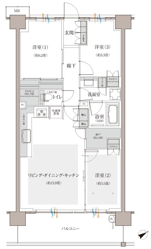 多摩川シーズンズ 間取り C23 type