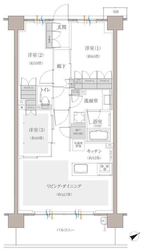 多摩川シーズンズ 間取り C13 type(第二期販売登録住戸)