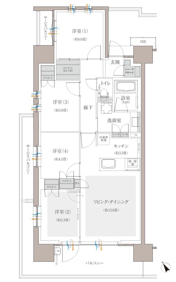 多摩川シーズンズ 間取り C45 type11階(第二期販売住戸)