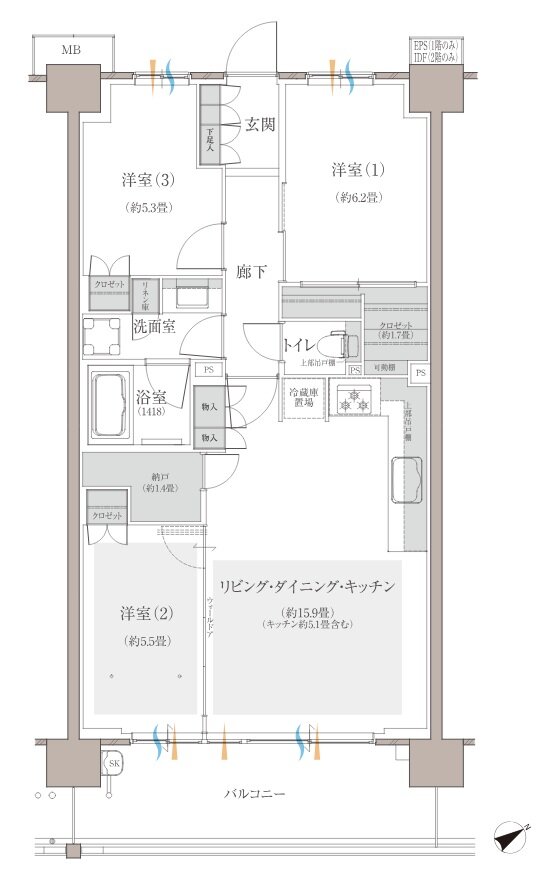 多摩川シーズンズ 間取り C14 type