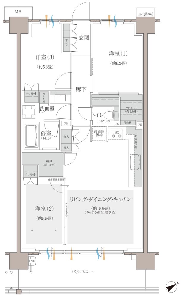 多摩川シーズンズ 間取り C14 type(第二期販売住戸)