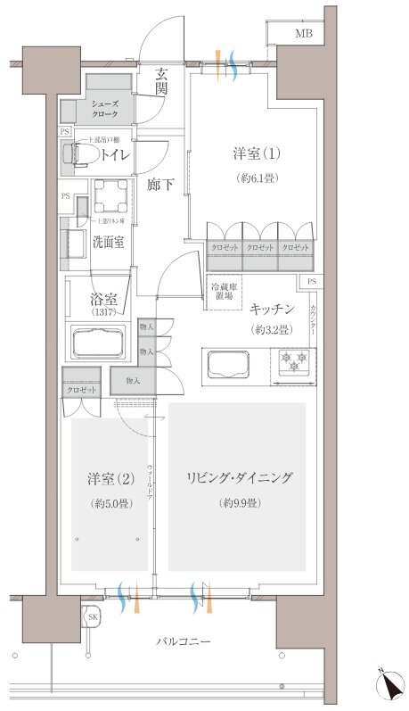 多摩川シーズンズ 間取り C44b type(第二期販売登録住戸)