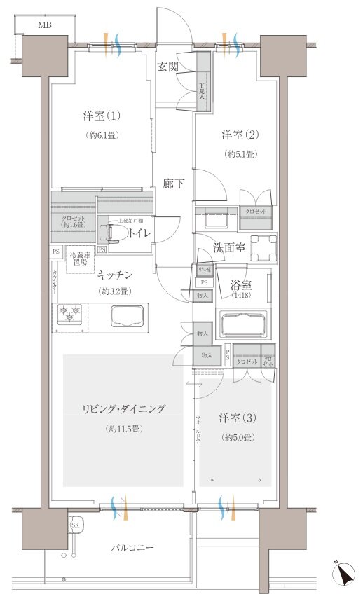 多摩川シーズンズ 間取り C46 type