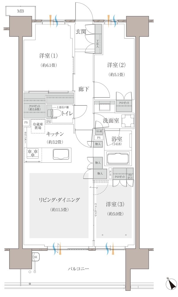 多摩川シーズンズ 間取り C46 type 2階(第二期販売住戸)