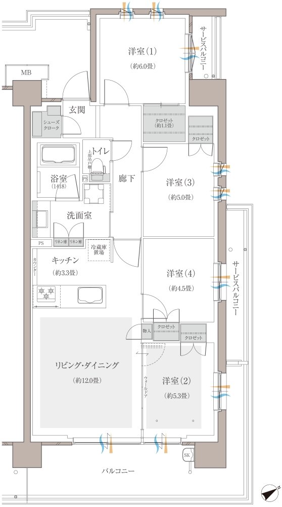 多摩川シーズンズ 間取り C33 type(先着順販売住戸)