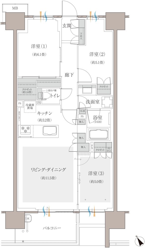 多摩川シーズンズ 間取り C46 type(先着順販売住戸)