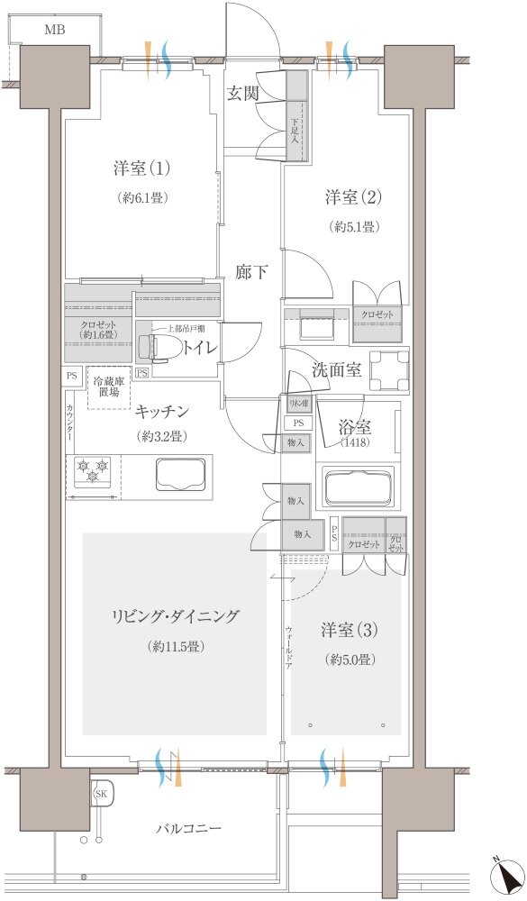 多摩川シーズンズ 間取り C46 type 5階(先着順販売住戸)