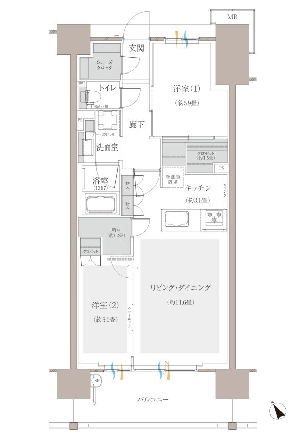 多摩川シーズンズ 間取り C42 type 8階(第二期販売住戸)