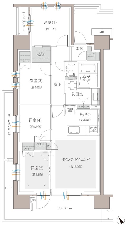 多摩川シーズンズ 間取り C45 type(先着順販売住戸)