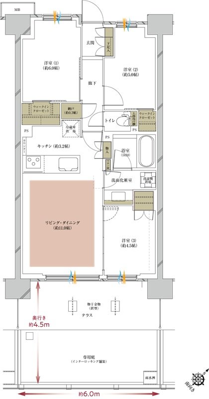 プレシス海老名グランサウス 間取り B2gタイプ