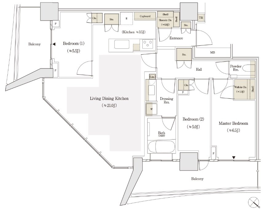 セントラルガーデン月島 ザ タワー 間取り 86Ae type