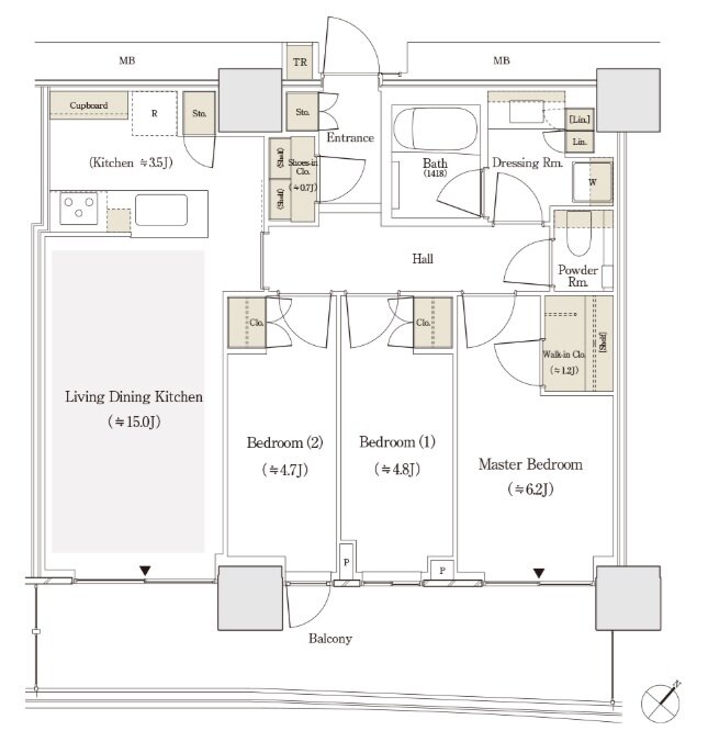 セントラルガーデン月島　ザ　タワー 間取り 73Cse type