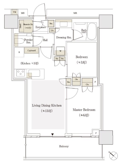 セントラルガーデン月島 ザ タワー 間取り 52Asw type