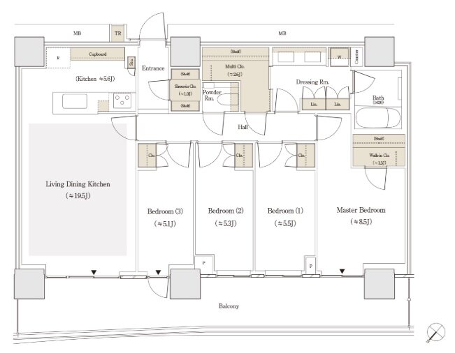 セントラルガーデン月島　ザ　タワー 間取り 104Anw type