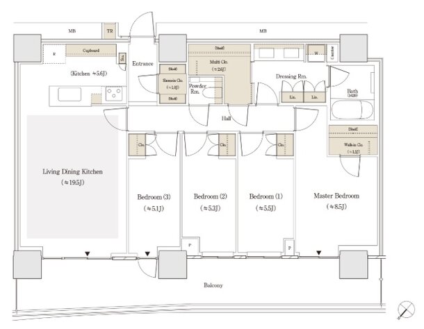 セントラルガーデン月島　ザ　タワー 間取り 104Anw type