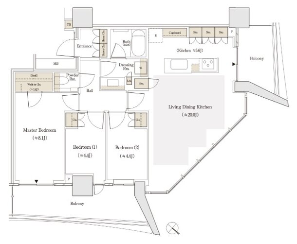 セントラルガーデン月島　ザ　タワー 間取り 80An type