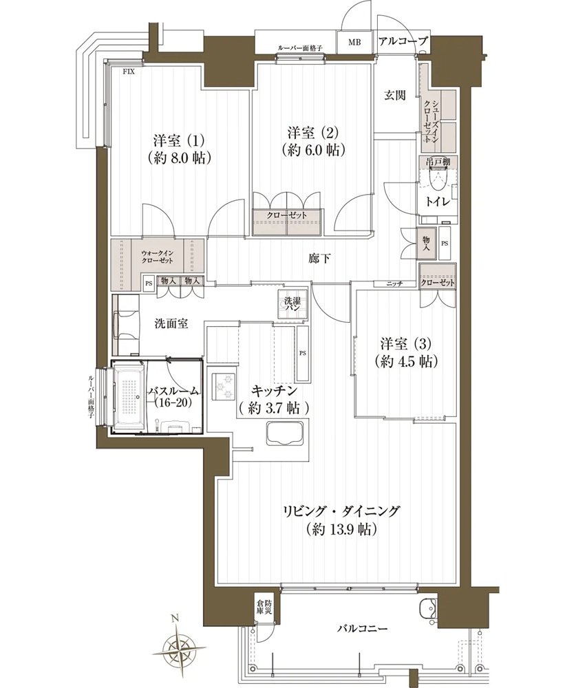 J.CREST番町ミッドハウス 間取り E type