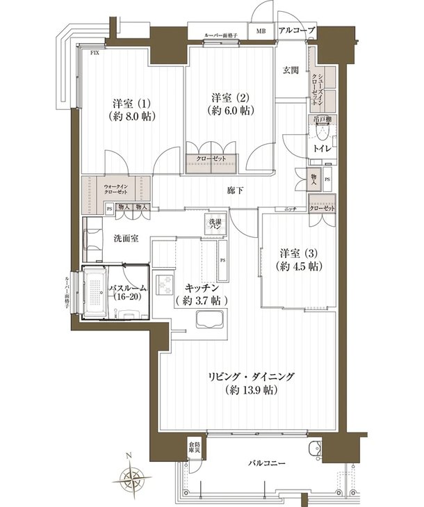 J.CREST番町ミッドハウス 間取り E type