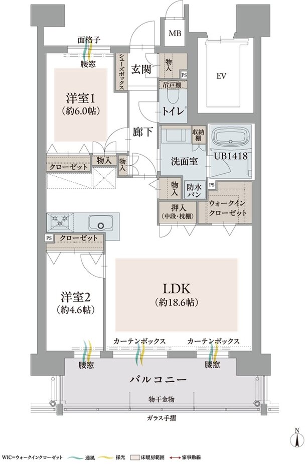 オーヴィジョン新下関プレステージ 間取り E TYPE 変更プラン（8〜10F）