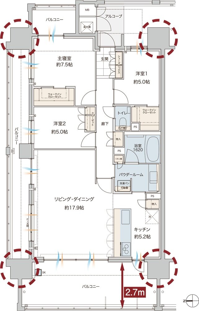 グランドオーク浦上テラス 間取り J type