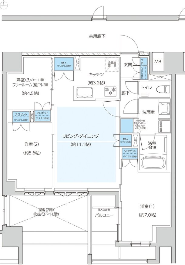レーベン京都河原町五条 ONE SUITE 間取り B type