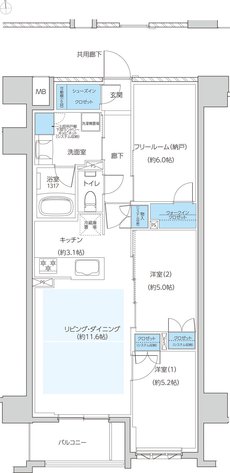 レーベン京都河原町五条 ONE SUITE 間取り D type
