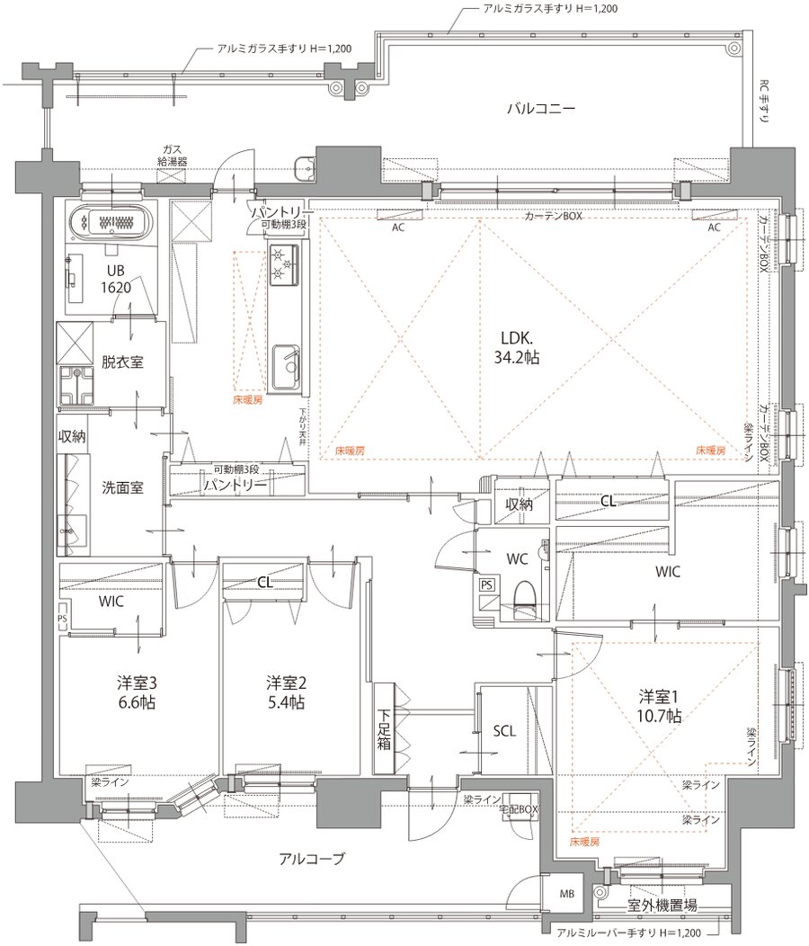 リヴィエール南小倉駅前パークシティ 間取り E TYPE(13F 限定住戸)