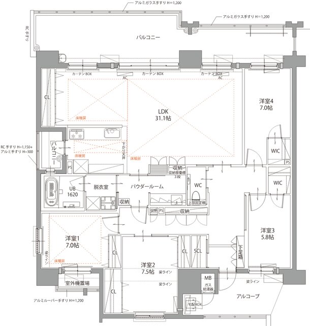 リヴィエール南小倉駅前パークシティ 間取り F TYPE（13F 限定住戸）