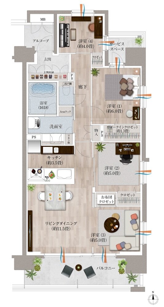 デュオヒルズ麓山ザ・レジデンス 間取り Eタイプ(先着順)