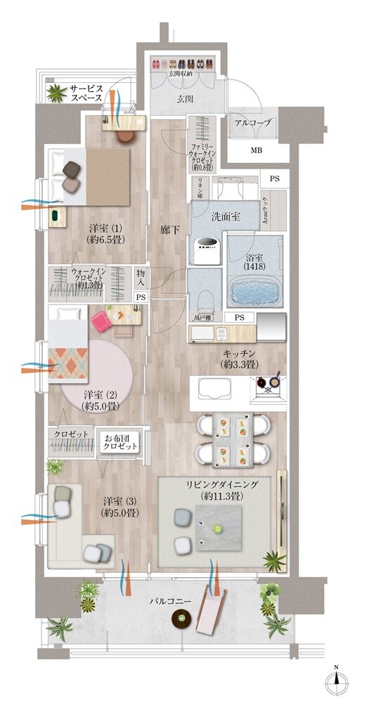 デュオヒルズ麓山ザ・レジデンス 間取り Aタイプ(ブルームシーズン以降予告)