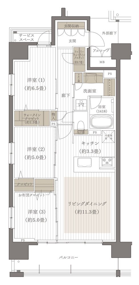デュオヒルズ麓山ザ・レジデンス 間取り Aタイプ（ウィンターシーズン以降）